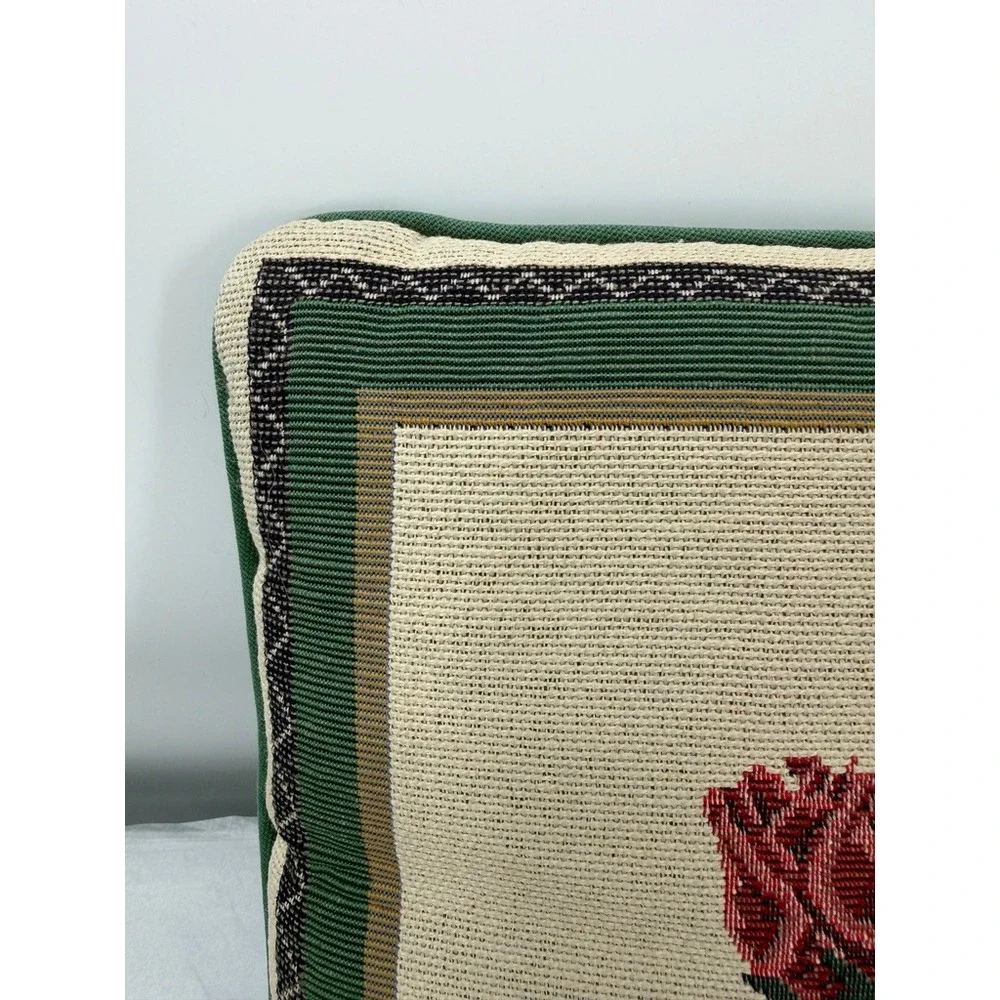 Tapestry Vintage Style Throw Pillow Rose Floral Woven Decorative Accent 12x12